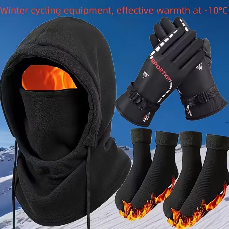 Autumn/Winter 3-4 Piece Cold-Protection Set: Hat, Gloves, Socks for Warmth
