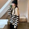 Half High Neck Zipper Stripe Pullover Sweater for Women Top Autumn New Design Feel Loose Knitted Bottom Sweater Pullover Female