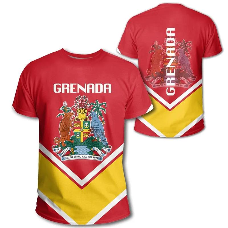 Grenada Flagg Grafisk T-shirt För Män 3D-tryckt Vapen T-shirt Sportkläder Rund Hals Korta Ärmar Casual T-shirts