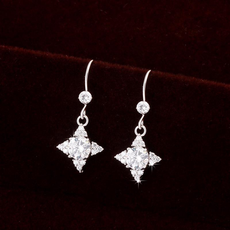 S925 Sterling Silver Diamond Star Dangle Earrings for Women - Japanese & Korean Design, Luxurious & Shiny Five-Pointed Star Accessories.