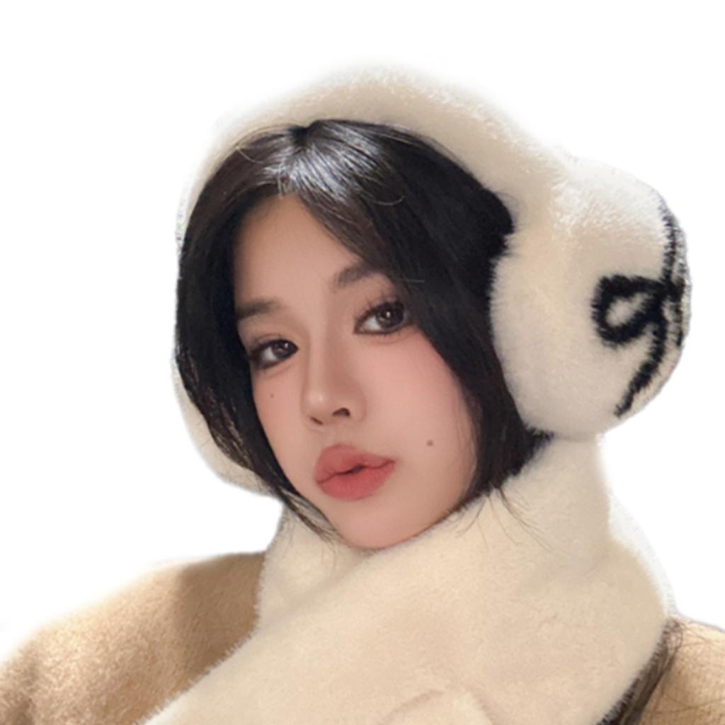 Foldable Plush Ear Muffs With Bowknot/Paws Pattern For Women And Girls Winter Outdoor Activity Ear Protectors