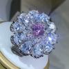 copper Trendy Luxury Jewelry Ladies Shiny White Zirconia Crystal Flower Female Ring for Women Party Wedding