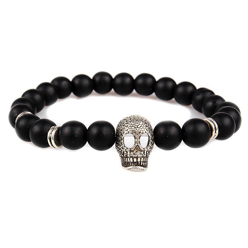 Natural Matte Frosted Volcanic Stone Bracelet with Lion Head Beads