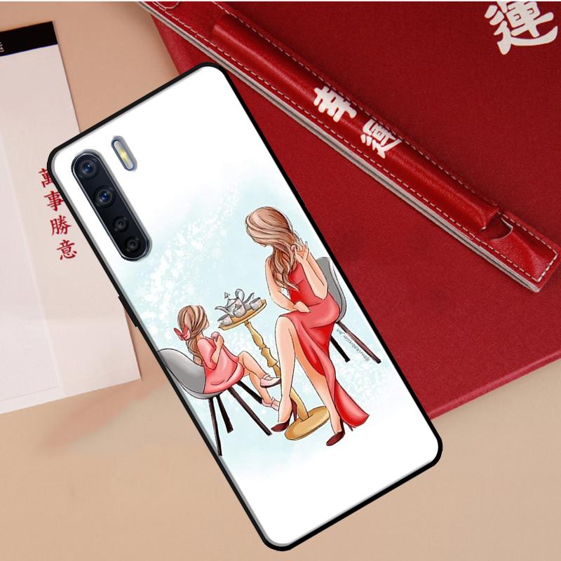 Black Brown Hair Baby Mom Girl Son Cover For OPPO A96 A76 A16 A17 A57 A77 A57s A15 A5 A9 A31 A53 A52 A72 A93 A54 A74 A94 Case