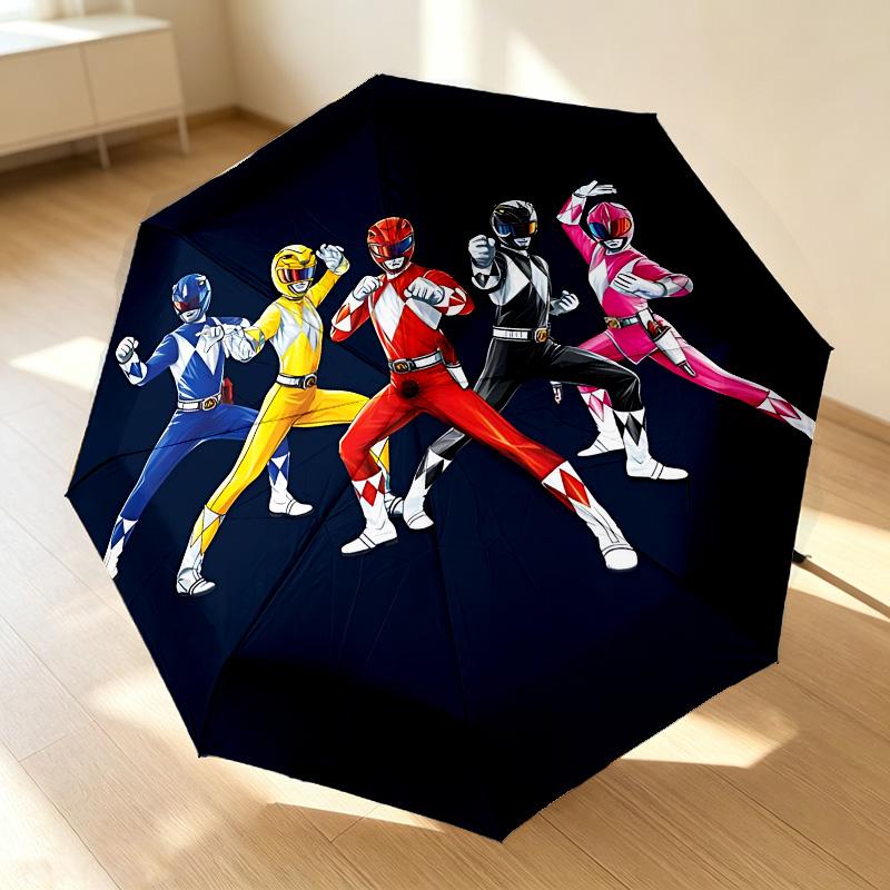 Power Rangers 8 Ribs 3Fold Black Glue Uv Protection Umbrella Sun Protection Rainproof Compact Folding Umbrella For Travel Daily Use C924132