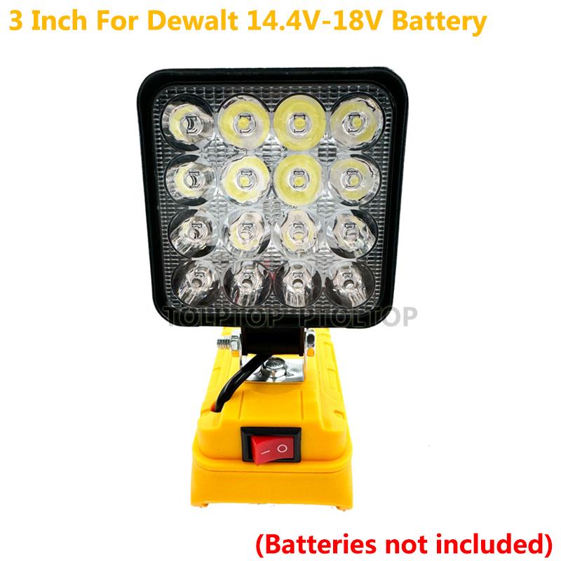 HOT 3 Inch Outdoor LED Work Light For Dewalt 18V Battery Portable Spotlights Fishing Handheld Cordless Lights Emergency Camping