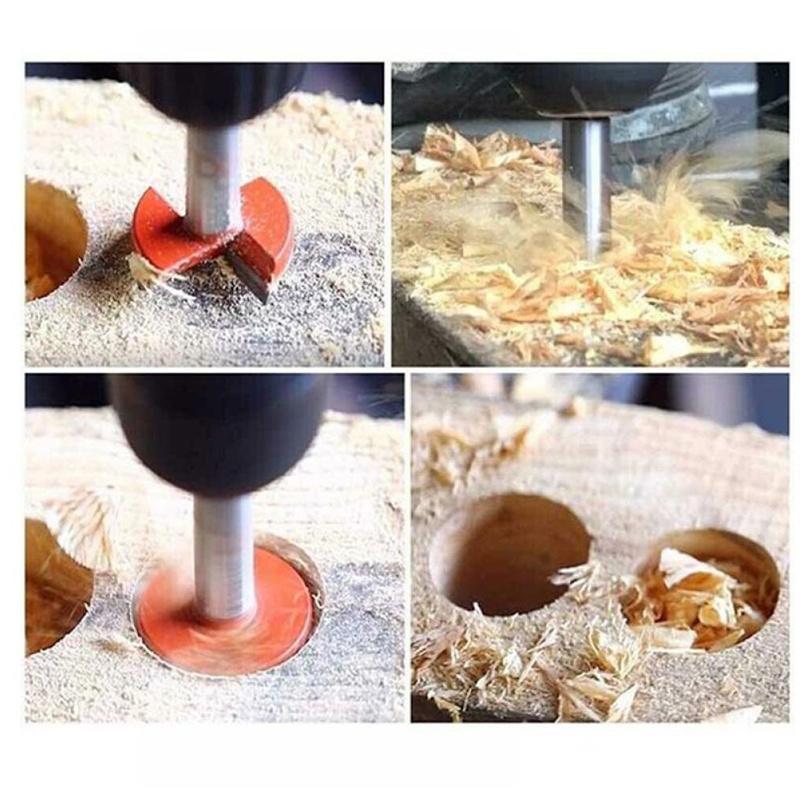 Hinge Bore Drill Kit with Carbide-Tipped 15-35mm Countersink Bits - Precision Woodworking Tool for Flat-Head Hinge Holes