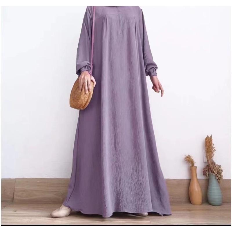 Dámské jednobarevné šaty s dlouhým rukávem s kulatým výstřihem a kulatým výstřihem