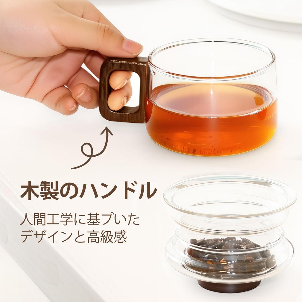 FGIUKC Heat-Resistant Glass Mug with Strainer, 200ml, with Wooden Lid and Wooden Handle, Transparent Teacup, Compact, Heat-Resistant Glass, Teacup