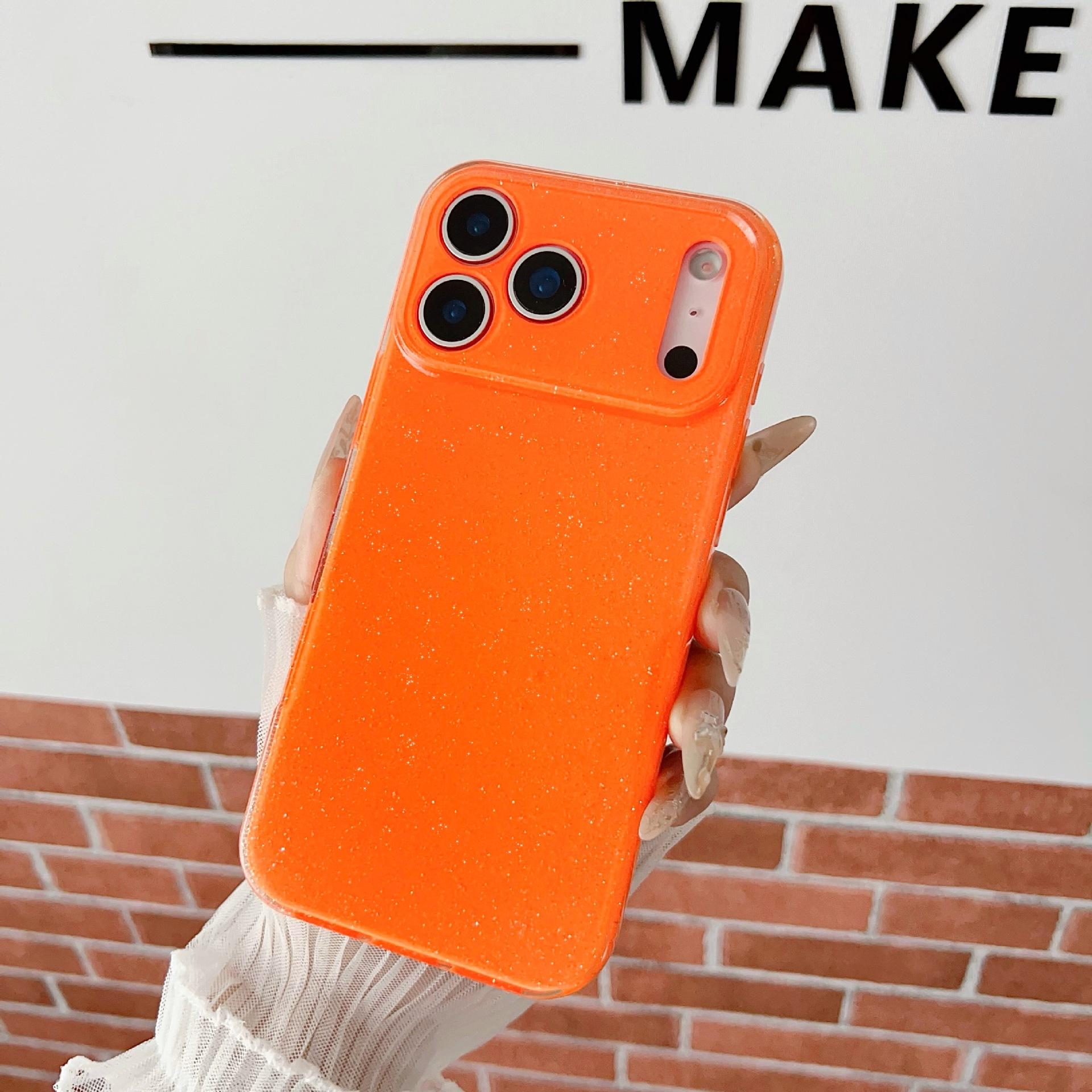 Оранжевый блестящий чехол для For Iphone 17 Air 16 Pro Max 1 Plus 16E 14 13 12 11 Сияющий Блестящий Искрящийся Глянцевый Чехол для Телефона Девочки Аксессуары iPhone 13 orange