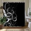 Black Octopus Art Shower Curtain Waterproof Easy To Clean Privacy Protection Print Ocean Creature Design Modern Nontoxicmaterial