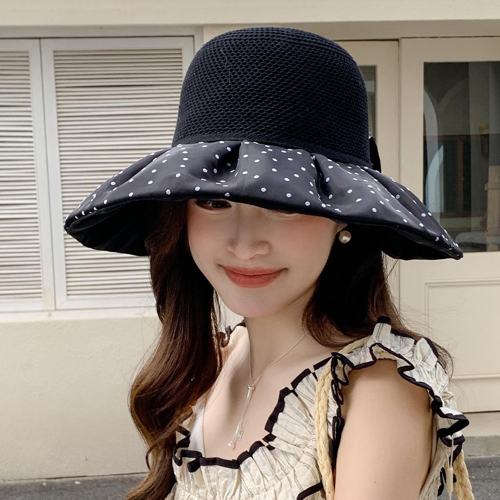 Spring and summer new fashion polka dot big edge sunshade women's bucket hat vacation face cover sun protection hat outdoor leisure sun hat