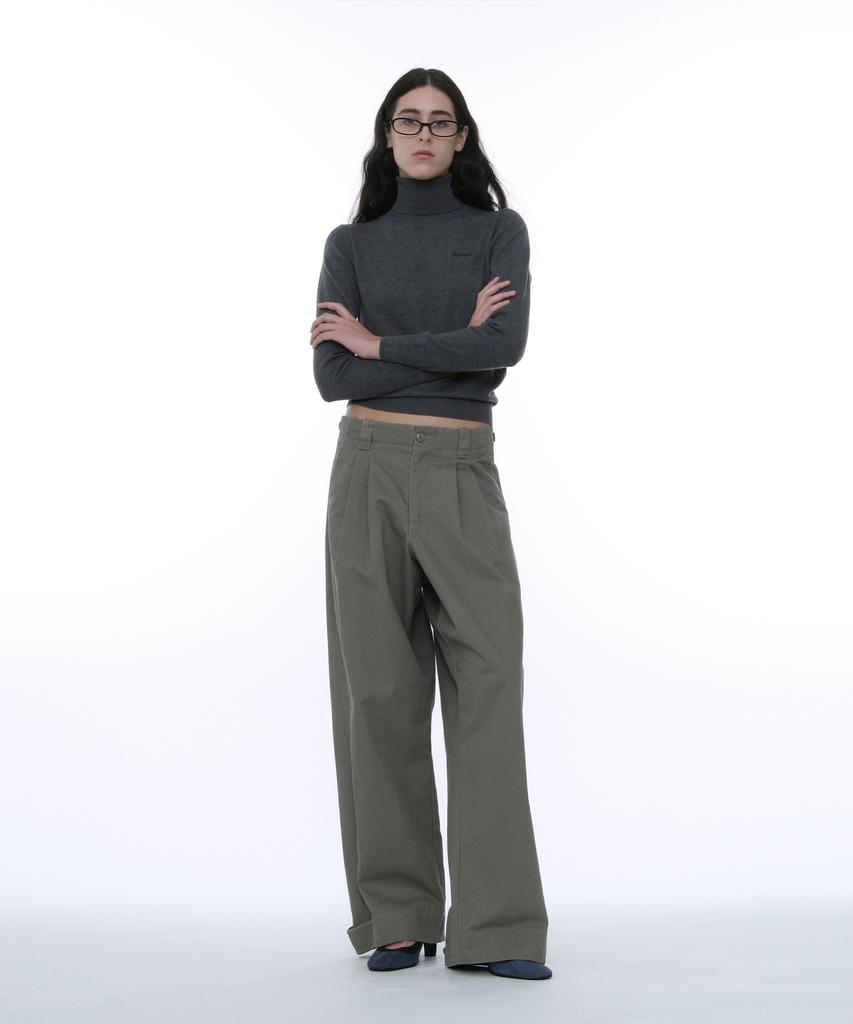 PARTIMENTO WOMEN Pwc Embroidered High-Neck Knit Top_Charcoal Melange