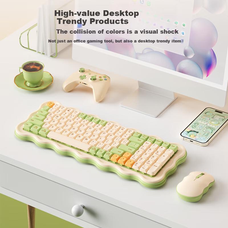 B.O.W MK98 Wireless Keyboard And Mouse Set, Rechargeable Silent Keyboard And Mouse Combo with 99 Keys, Matcha Color