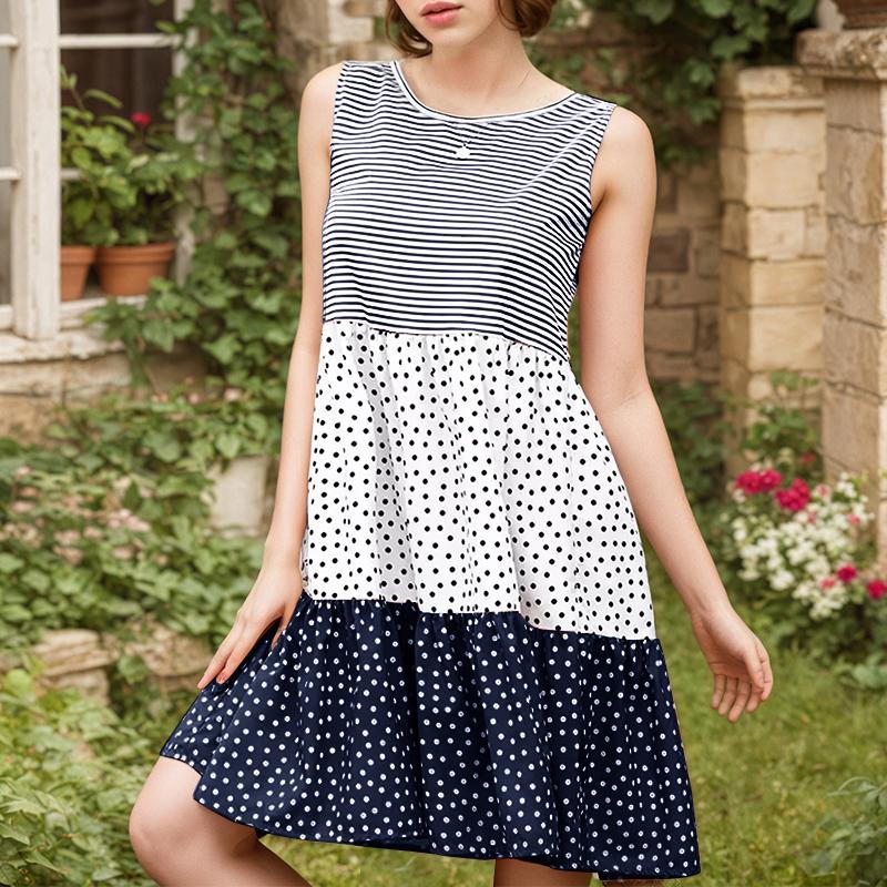 ZANZEA Women Summer Round Neck Loose Sleeveless Polka Dot Print Dress