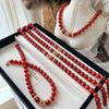 New Year'S Red 12Mm Medieval Court Wind Pigeon Blood Red Natural Chalcedony Agate Natural Stone Necklace Women'S Neck Chain