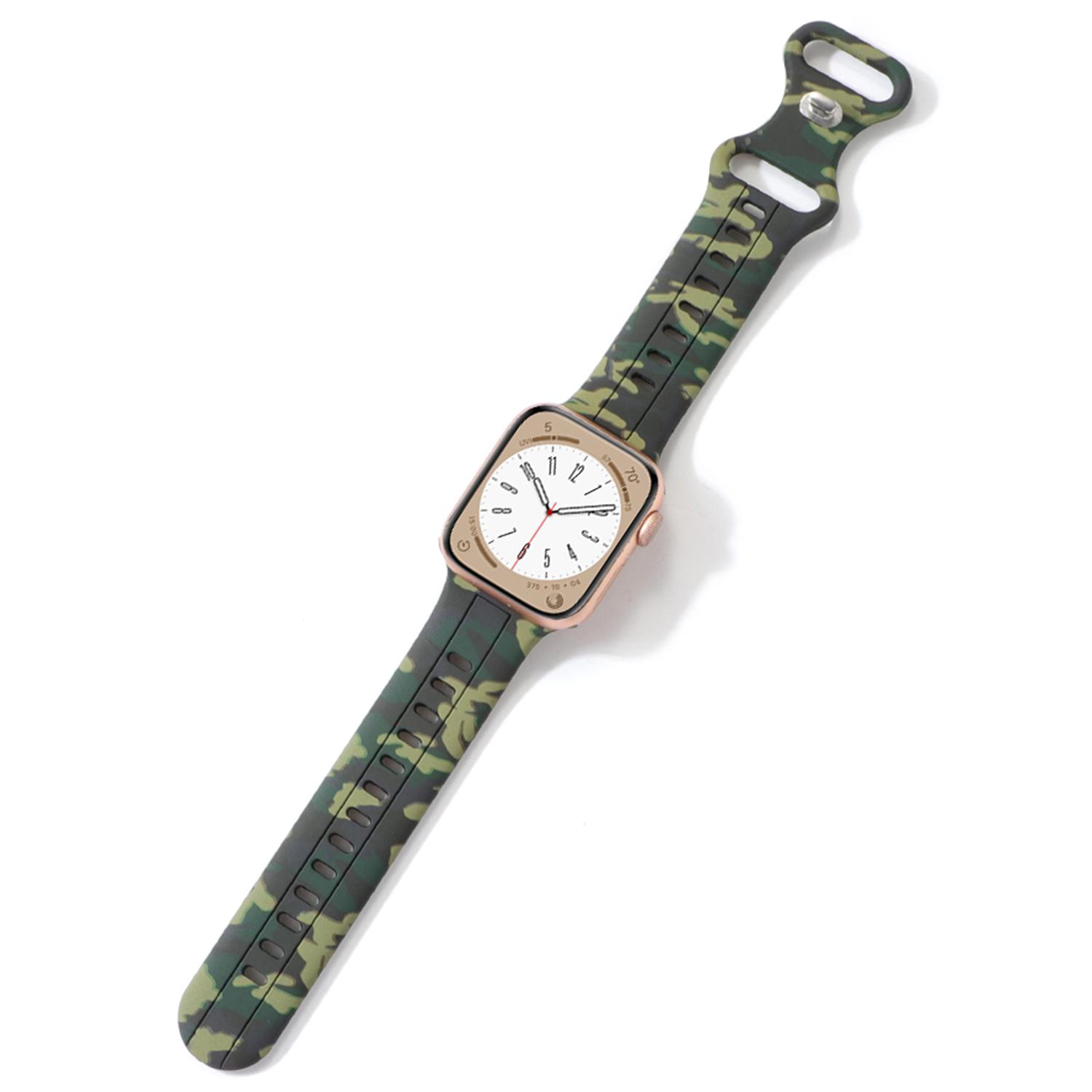 

Silicone Watch Bands for Apple Watch Series 10 42mm/9 8 7 41mm/SE (2023) SE (2022) SE 6 5 4 40mm/3 2 1 38mm Camouflage Waterproof Watch Bracelet Army Green