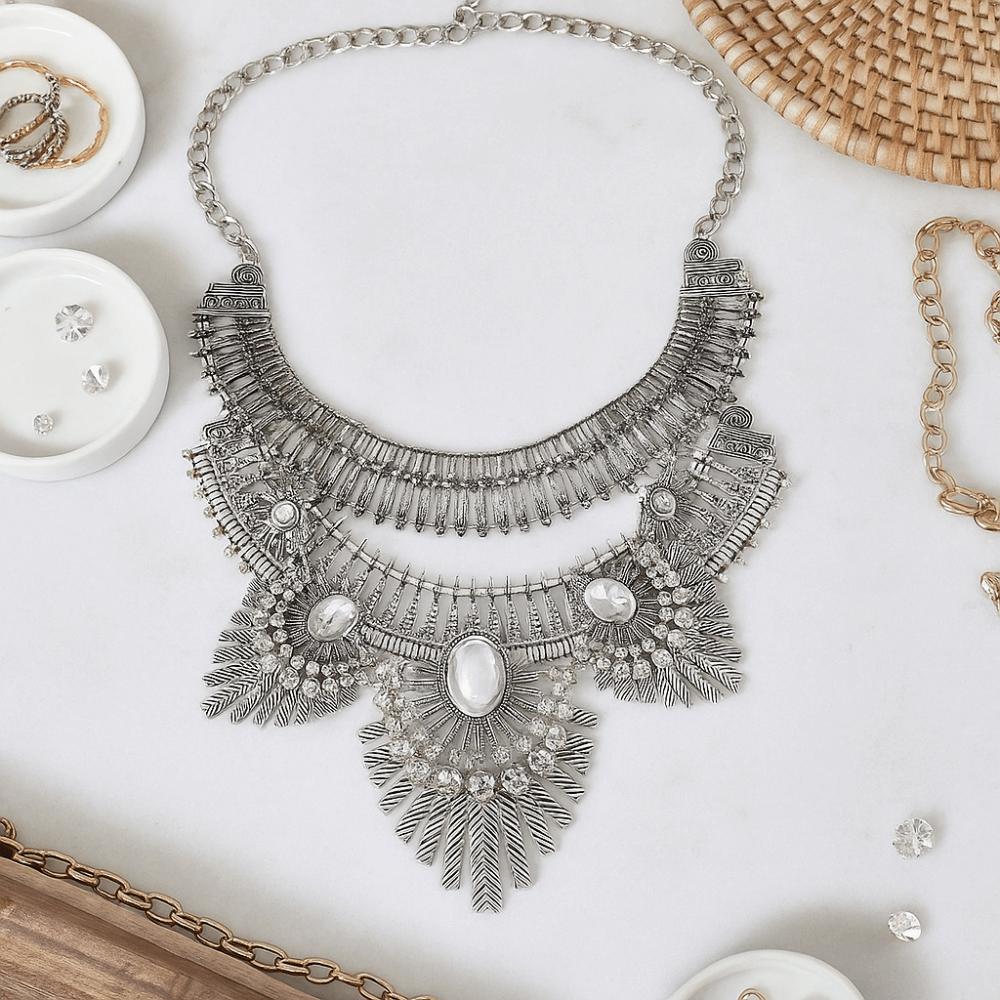 Exquisite Rhinestone Exaggerated Necklace Tassel Bohemian Style Necklace  Festival