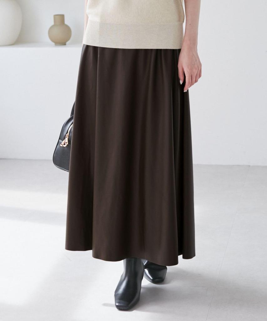ROPE PICNIC Synthetic Leather Flared Long Brown M Skirt, (20),