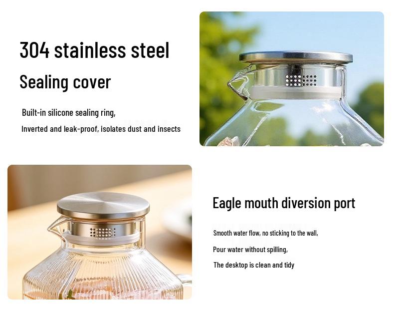 Large Capacity Square Glass Water Kettle for Home Use - Perfect for Summer Refrigeration