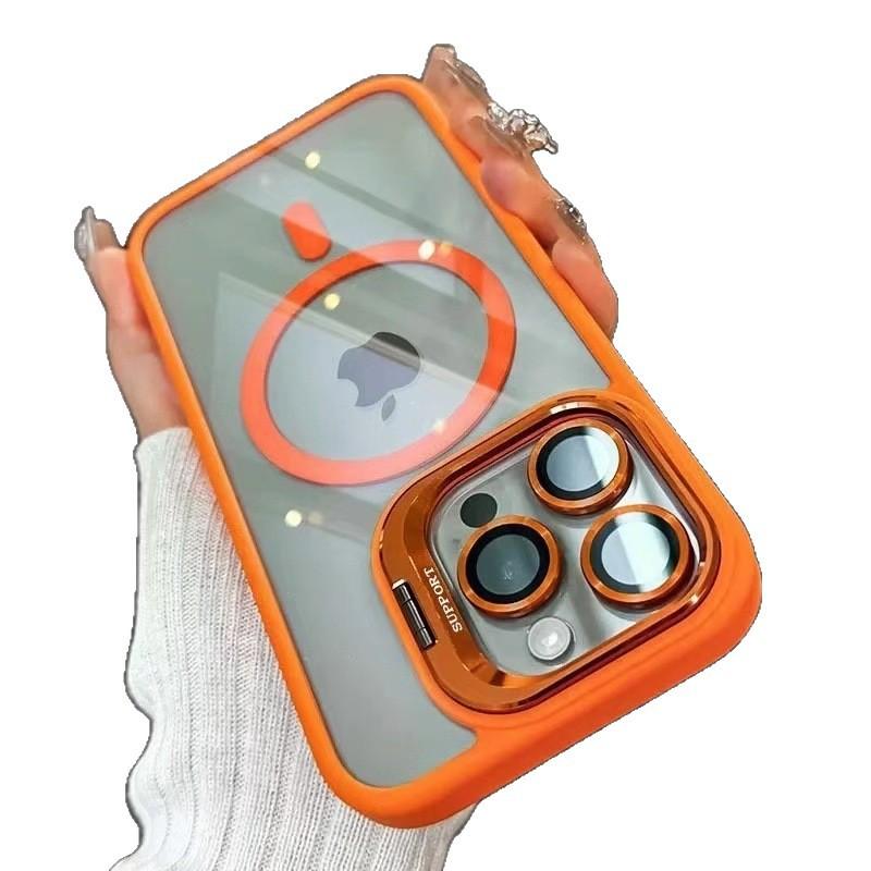 Magnetic all-inclusive anti-drop mobile phone case is suitable for Apple 16ProMax high-transparency lens holder protective case.