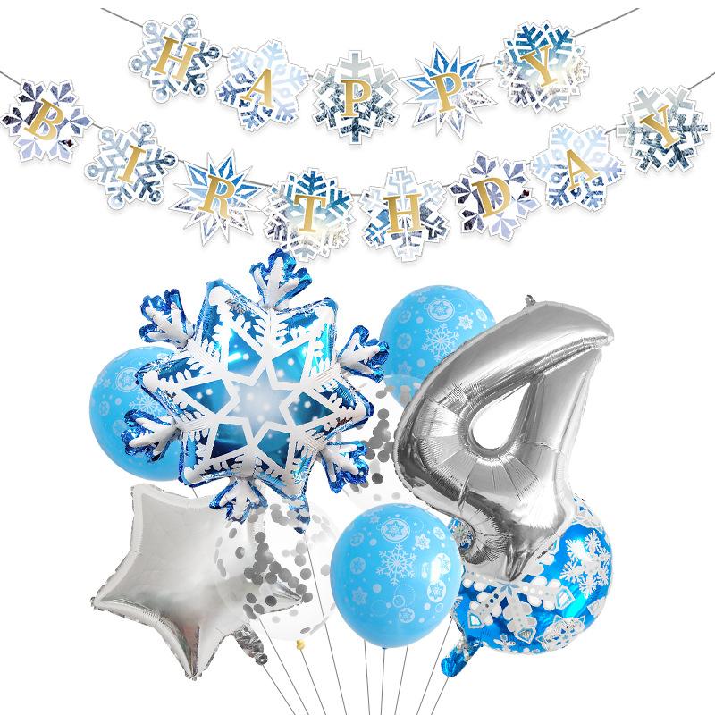 Snowflake Birthday Balloon Set Christmas Arrangement Birthday Flag Decoration 32 Inch Digital Set Blue Anniversary