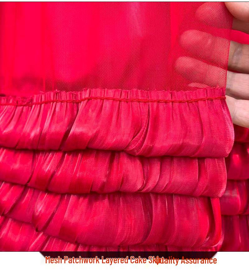 Elegant Plus Size A-line Mesh Patchwork Skirt - Fairy Gauze, Fluffy Layered Cake Design