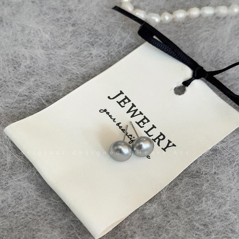 Shijia Zhenduo hemp gray pearl stud earrings women s light luxury high-end temperament versatile earrings popular earrings tide