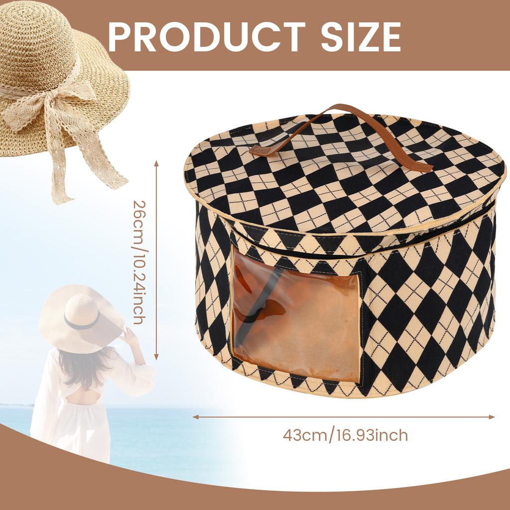 Hat Storage Box Non Woven Household Goods Sundries Storage with Clear Side Window and Handle Large Capacity Round Travel Bags