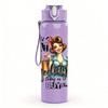 1PC Retro Cowgirl Text Art Pattern 750ml Color Plastic Sports Water Bottle Leakproof Flip Straw Lid Suitable for Sports Office Home Use