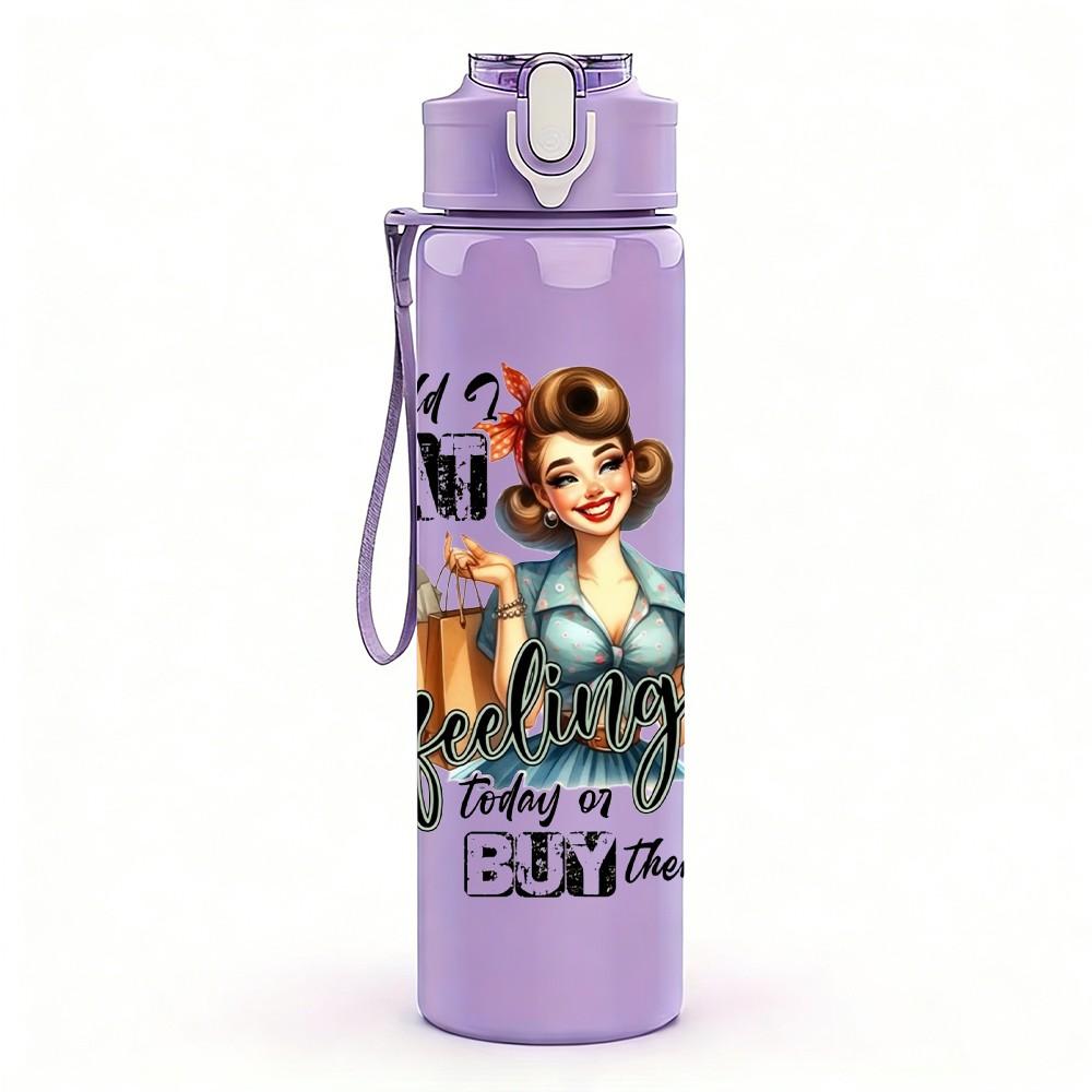 1PC Retro Cowgirl Text Art Pattern 750ml Color Plastic Sports Water Bottle Leakproof Flip Straw Lid Suitable for Sports Office Home Use