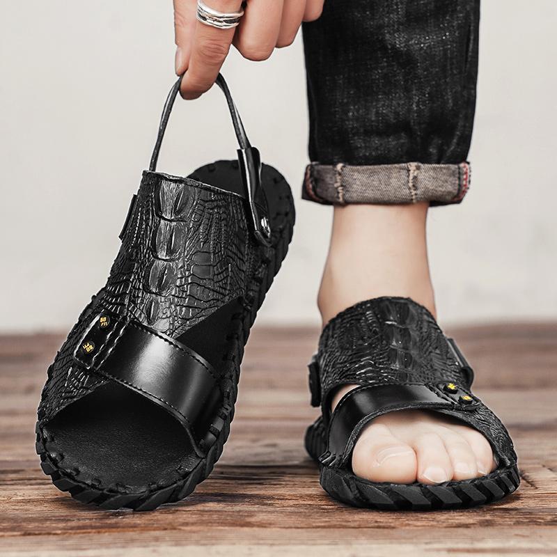 FashionSummer Sandals Men Leather Classic Roman Sandals New Slipper Outdoor Sneaker Beach Rubber Flip Flops Men Water Trekking Sandals