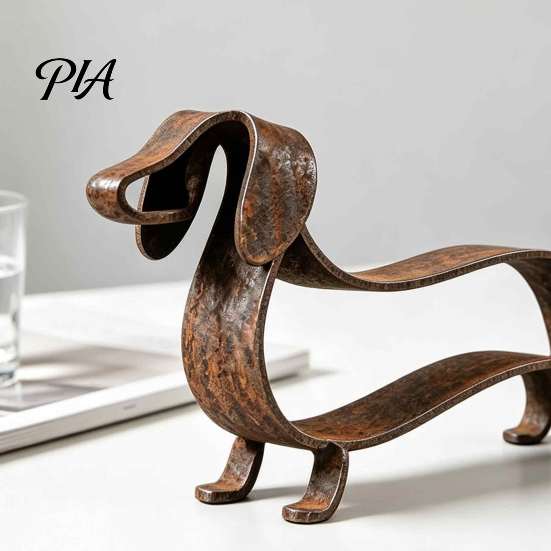 Außenhofkunst für Hundebesitzer Rustikale Dackel Metallskulptur, Minimalistische Linien Eisenstatue, Vintage Künstlerische Innenregal Dekoration Wiener