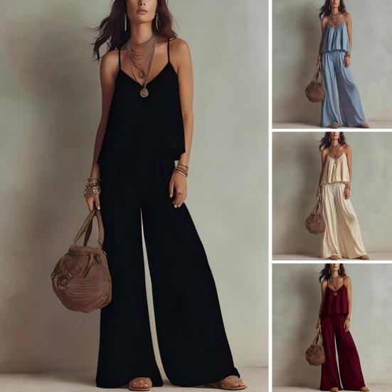 Summer 2 Piece Sets for Women, Spaghetti Strap Tank Top And Wide Leg Pants Lounge Set, Beach Vacation Travel Outfits