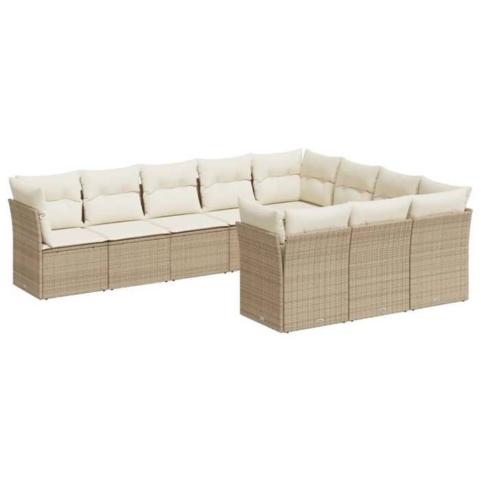 VidaXL Salon de jardin avec coussins 10 pcs beige résine tressée 3218218