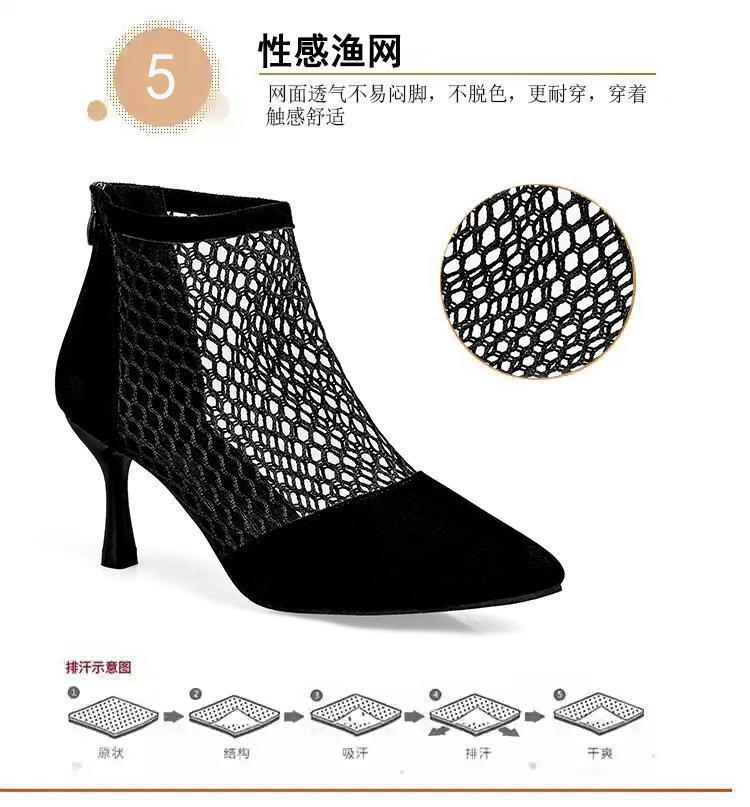 Fashion Summer Roman Lace Up Shoes Women Sandals Sexy Mesh Cut-Outs Pointed Toe High Heels Woman Black Kid Suede Ladies Long Short Boots