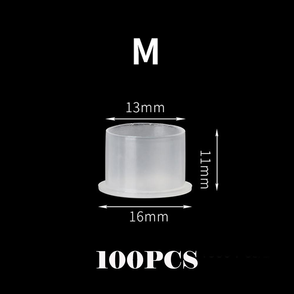 DM 100PCS Disposable Tattoo Ink Cup Plastic Pigment Clear Holder Container Cap With Bottom Permanent Makeup Microblading Supply