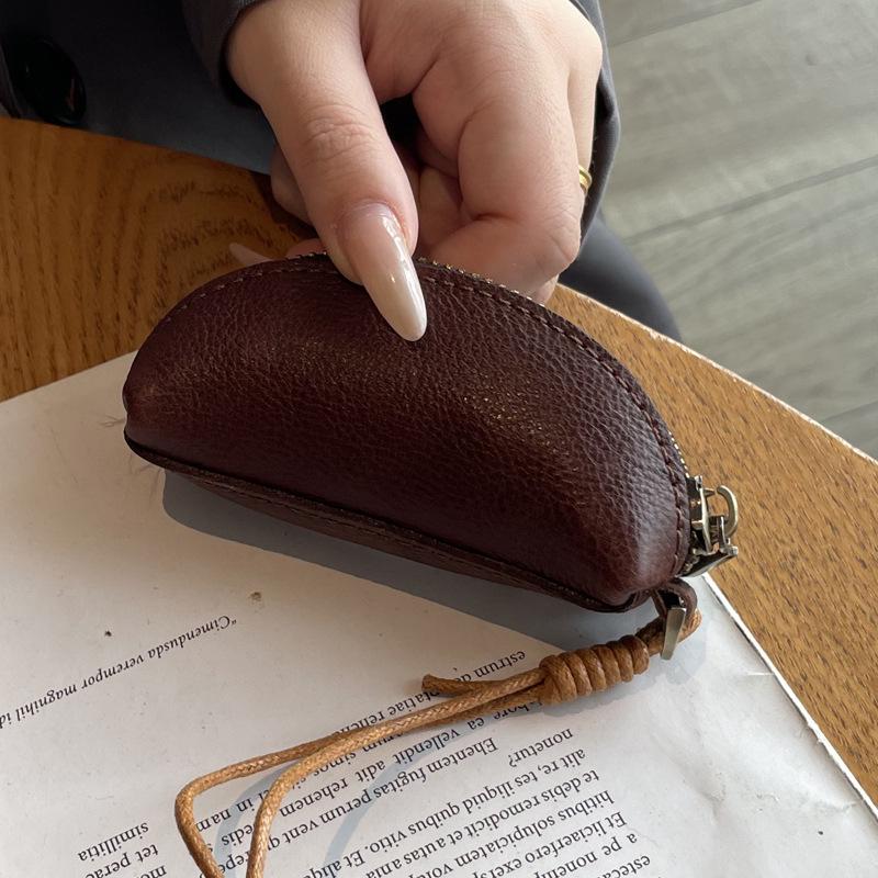 Genuine Cowhide Leather Drawstring Coin & Key Purse for Women