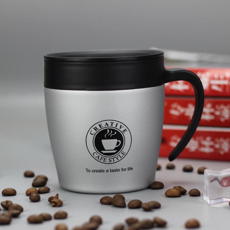 Tazza Termica da Caffè 380ml Acciaio Inossidabile Borraccia Termica con Manico Coperchio e Cucchiaino