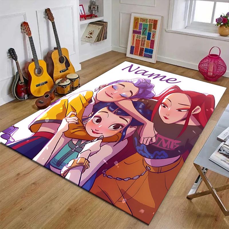 Custom KPop Demon Hunters Mat Personalized Name, Polyester Washable Indoor Entryway Rug, Gift for Christmas, Easter, Thanksgiving Day