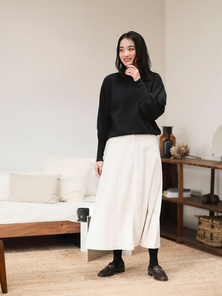 Beams Heart Corduroy Flared Size S Women's Skirt, LT.BEIGE,