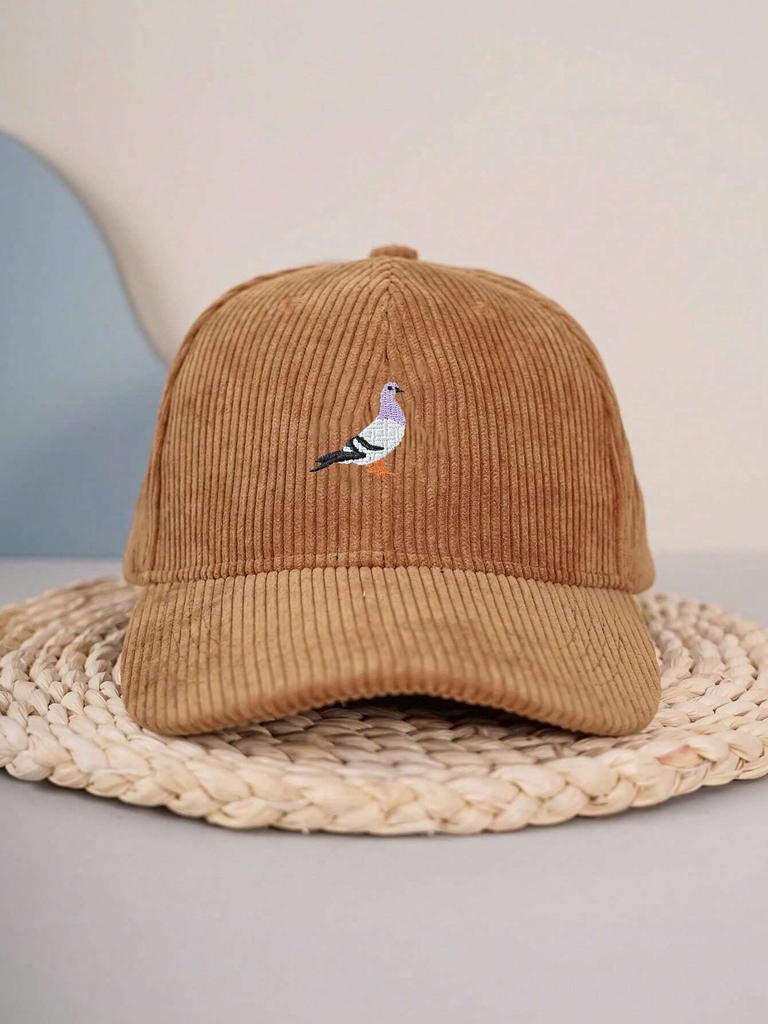 Corduroy Baseball Cap for Men and Women In Autumn and Winter, Warm and Embroidered Pigeon Pattern for Daily Leisure Gatherings