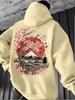 Cherry Blossom and Mount Fuji Print Autumn/Winter Warm Japanese Style Hooded Sweatshirt for Men - Trendy Casual