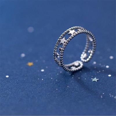 New Exquisite Double-layer Star Hollow 925 Sterling Silver Jewelry Temperament Sweet Personality Opening Rings TYB12