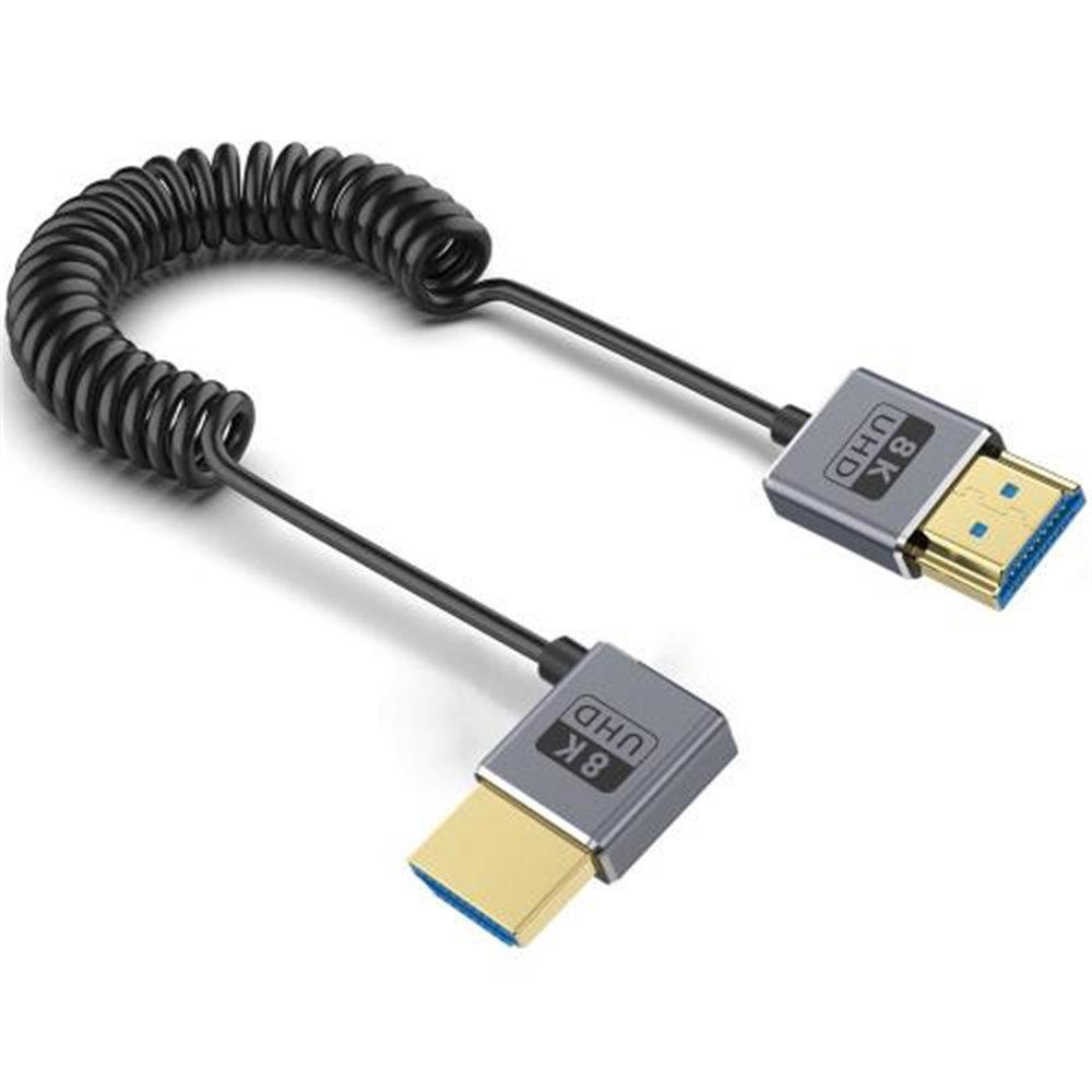 0.7m Spring Coaxial 8K 48Gbps HDMI 2.1 Cable HD Video Left Angled To Straight Port Adapter Cord