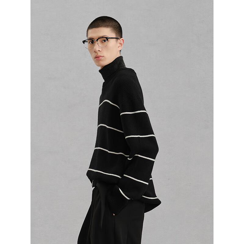 GXG Men's 100% Wool Black and White Striped Pullover Sweater