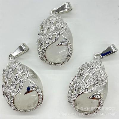 Natural Stone Crystal Agate Peacock Pendant Necklace Accessories