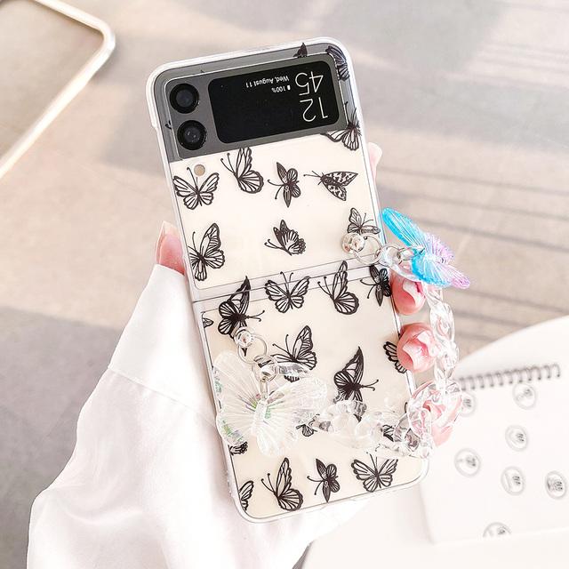 

Чехол для Samsung Galaxy Z Flip 4 3, браслет с росписью в виде бабочки, прозрачный противоударный жесткий чехол для ПК, чехол для Samsung Z Flip3 For Samsung Z Flip 4