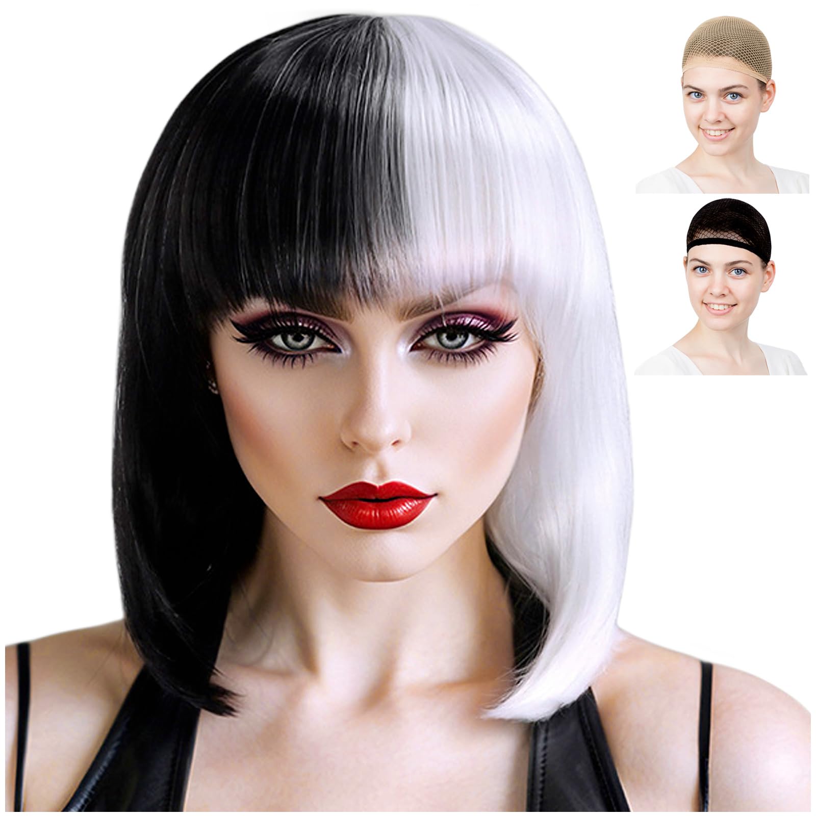 

Косплей-парик CaseEden, короткий, 30 см, с прямой челкой, термостойкий, черно-серебристый, WIG6203