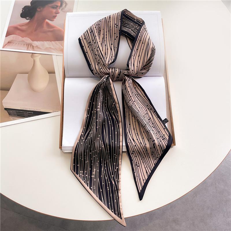 Fashion Double-layer Simulated Silk Women's Headscarf, Spring and Autumn Thin Streamer Bevel Scarf Temperament Small Silk Scarf Decorative Scarf Thin